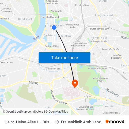 Heinr.-Heine-Allee U - Düsseldorf to Frauenklinik Ambulanz 14.24 map