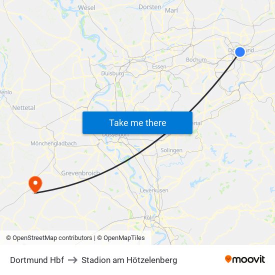 Dortmund Hbf to Stadion am Hötzelenberg map