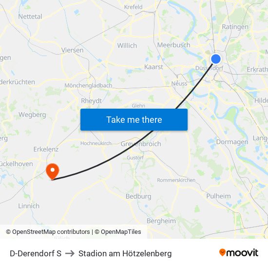 D-Derendorf S to Stadion am Hötzelenberg map