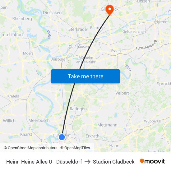 Heinr.-Heine-Allee U - Düsseldorf to Stadion Gladbeck map