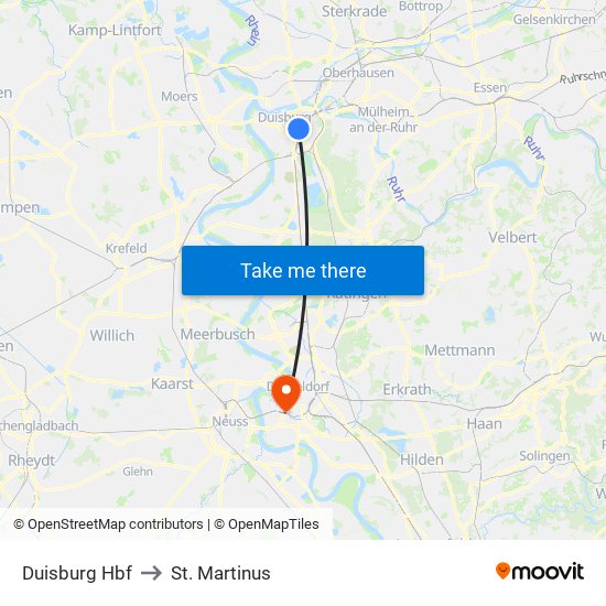 Duisburg Hbf to St. Martinus map