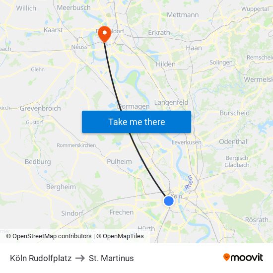 Köln Rudolfplatz to St. Martinus map