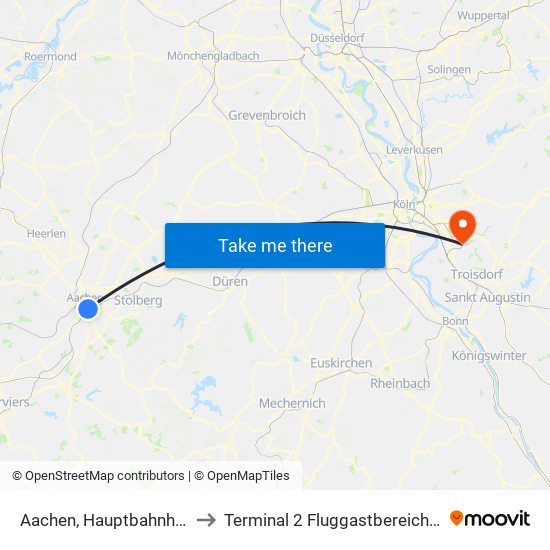 Aachen, Hauptbahnhof to Terminal 2 Fluggastbereich D map