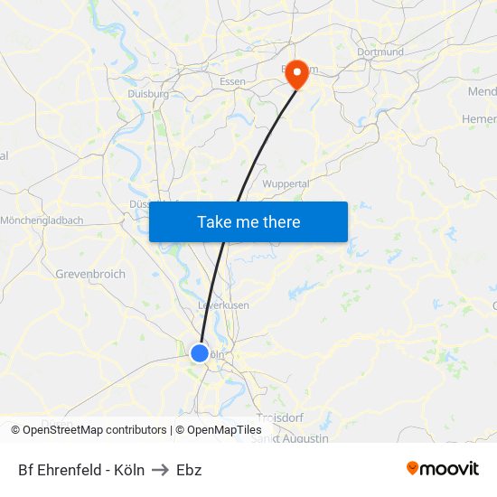 Bf Ehrenfeld - Köln to Ebz map