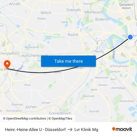 Heinr.-Heine-Allee U - Düsseldorf to Lvr Klinik Mg map