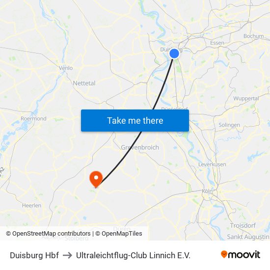 Duisburg Hbf to Ultraleichtflug-Club Linnich E.V. map