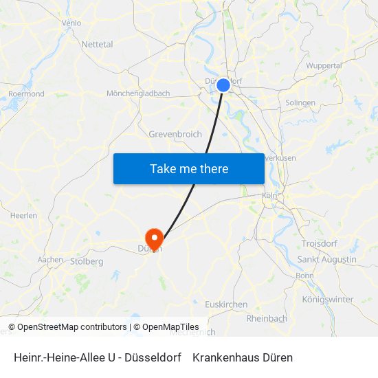 Heinr.-Heine-Allee U - Düsseldorf to Krankenhaus Düren map