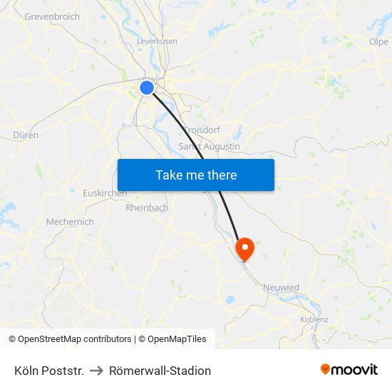 Köln Poststr. to Römerwall-Stadion map