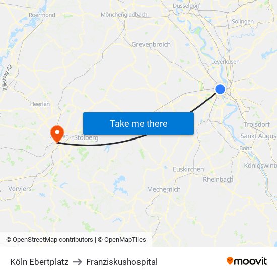 Köln Ebertplatz to Franziskushospital map