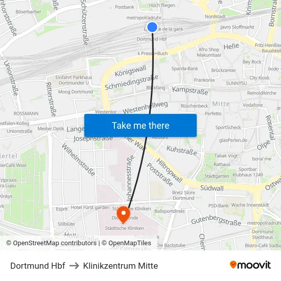 Dortmund Hbf to Klinikzentrum Mitte map