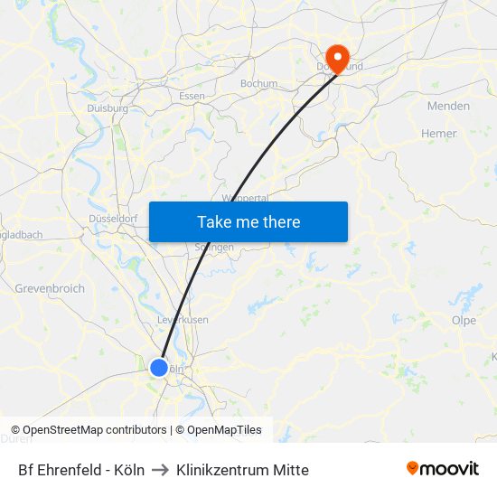 Bf Ehrenfeld - Köln to Klinikzentrum Mitte map