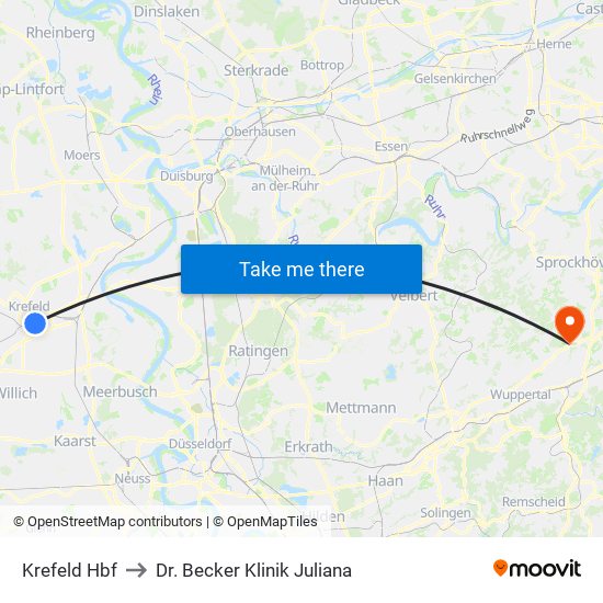 Krefeld Hbf to Dr. Becker Klinik Juliana map
