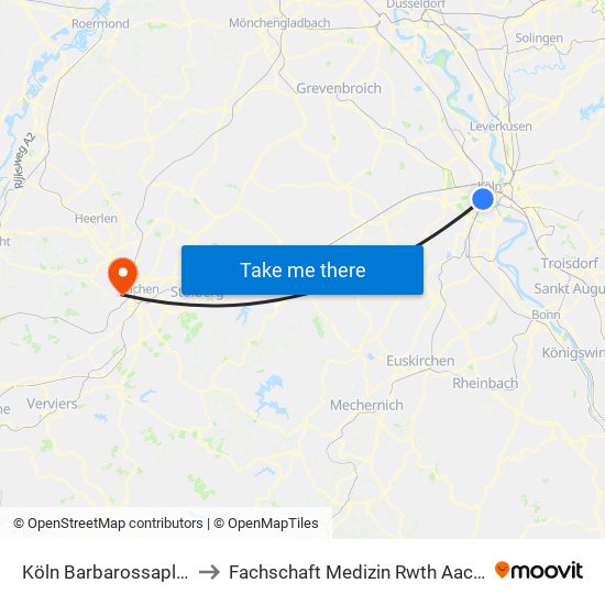 Köln Barbarossaplatz to Fachschaft Medizin Rwth Aachen map