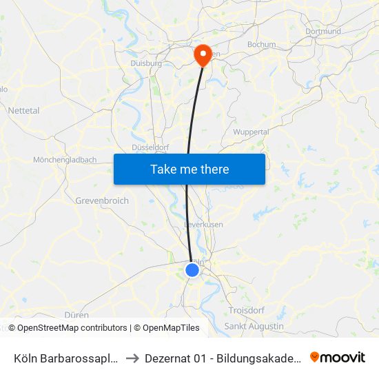 Köln Barbarossaplatz to Dezernat 01 - Bildungsakademie map