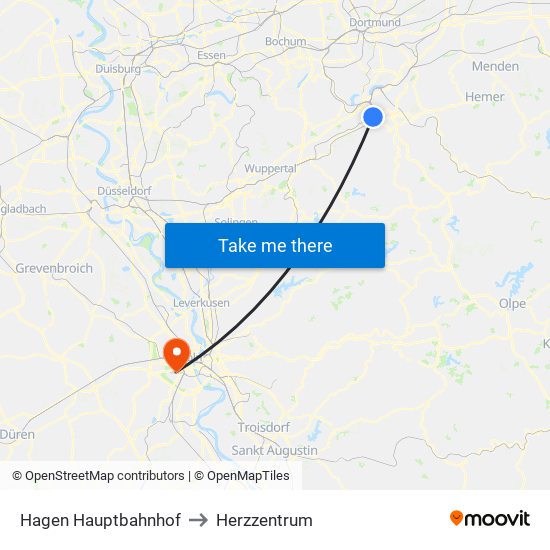 Hagen Hauptbahnhof to Herzzentrum map