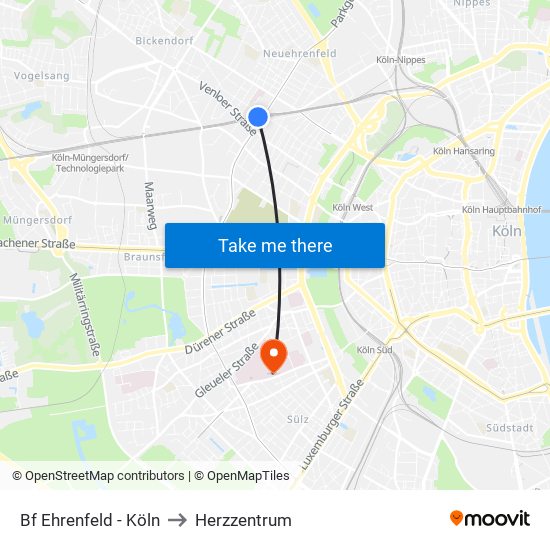 Bf Ehrenfeld - Köln to Herzzentrum map