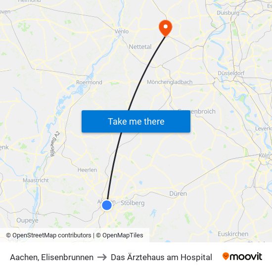 Aachen, Elisenbrunnen to Das Ärztehaus am Hospital map