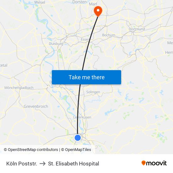 Köln Poststr. to St. Elisabeth Hospital map