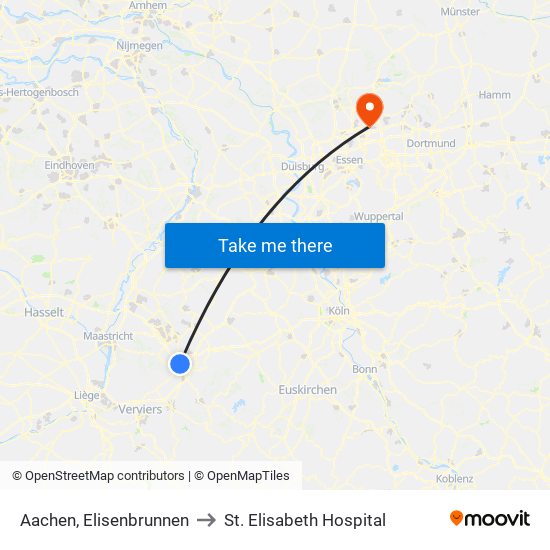 Aachen, Elisenbrunnen to St. Elisabeth Hospital map