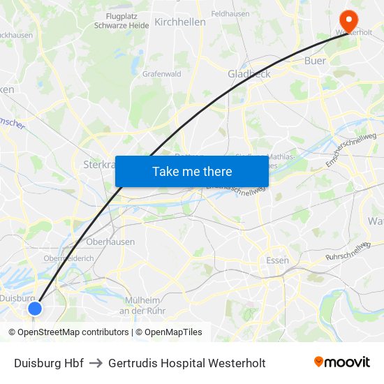 Duisburg Hbf to Gertrudis Hospital Westerholt map