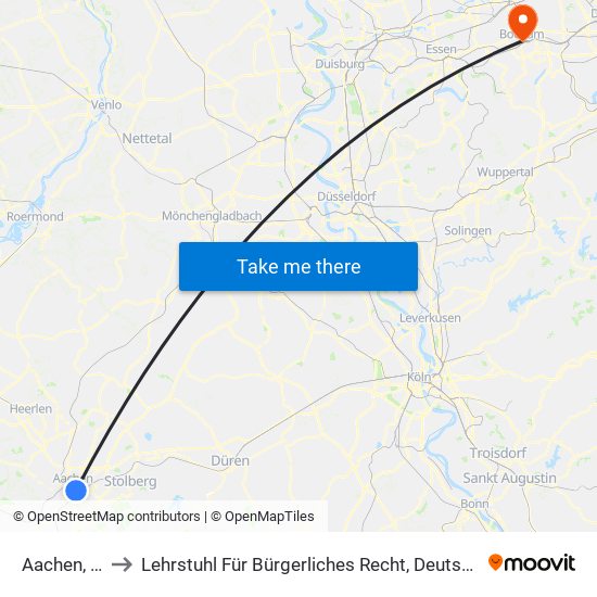 Aachen, Hauptbahnhof to Lehrstuhl Für Bürgerliches Recht, Deutsches Und Europäisches Handels- Und Wirtschaftsrecht map