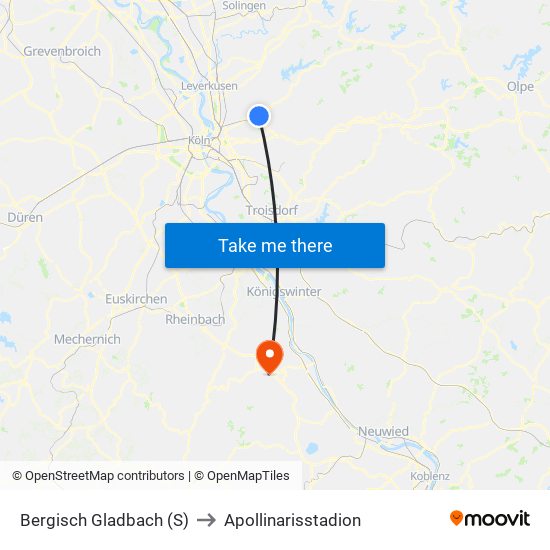 Bergisch Gladbach (S) to Apollinarisstadion map