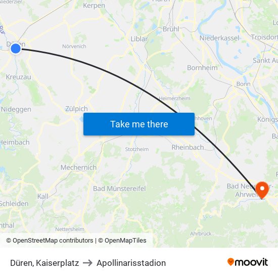 Düren, Kaiserplatz to Apollinarisstadion map