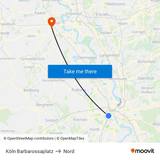 Köln Barbarossaplatz to Nord map