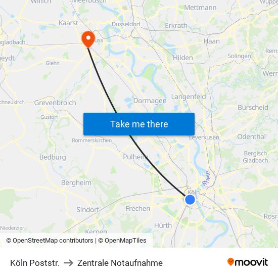 Köln Poststr. to Zentrale Notaufnahme map