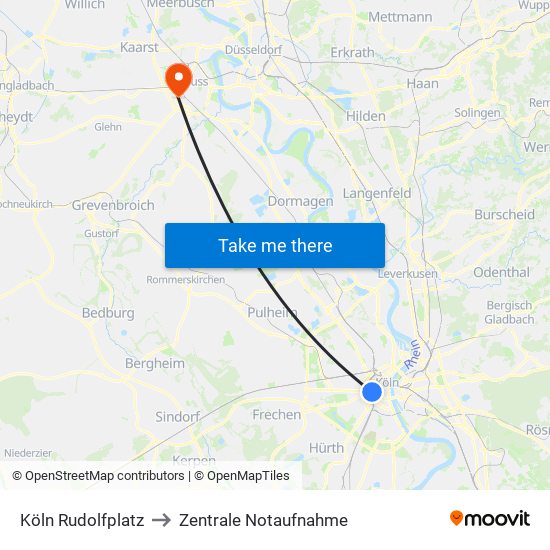 Köln Rudolfplatz to Zentrale Notaufnahme map