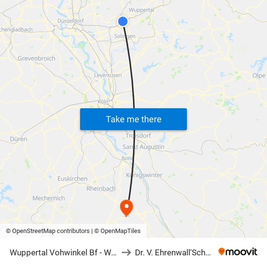Wuppertal Vohwinkel Bf - Wuppertal to Dr. V. Ehrenwall'Sche Klinik map