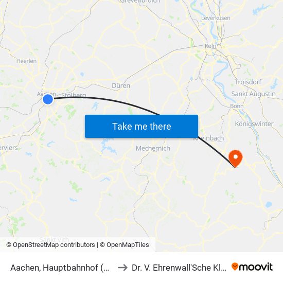 Aachen, Hauptbahnhof (Bus) to Dr. V. Ehrenwall'Sche Klinik map