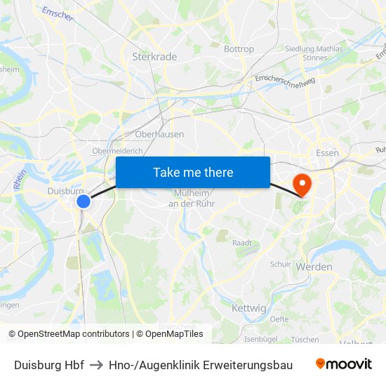 Duisburg Hbf to Hno- / Augenklinik Erweiterungsbau map
