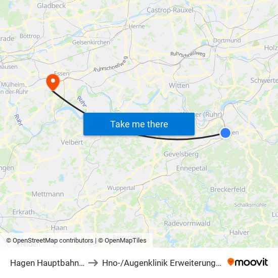 Hagen Hauptbahnhof to Hno- / Augenklinik Erweiterungsbau map