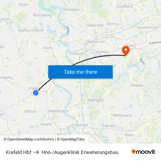 Krefeld Hbf to Hno- / Augenklinik Erweiterungsbau map