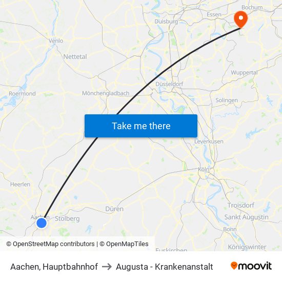 Aachen, Hauptbahnhof to Augusta - Krankenanstalt map