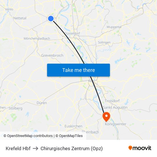 Krefeld Hbf to Chirurgisches Zentrum (Opz) map