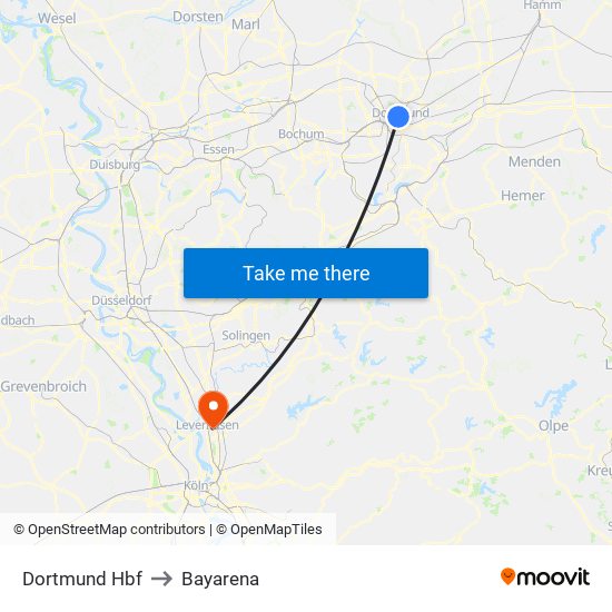 Dortmund Hbf to Bayarena map