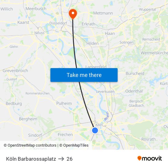 Köln Barbarossaplatz to 26 map
