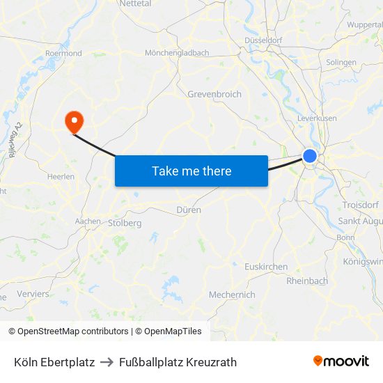 Köln Ebertplatz to Fußballplatz Kreuzrath map