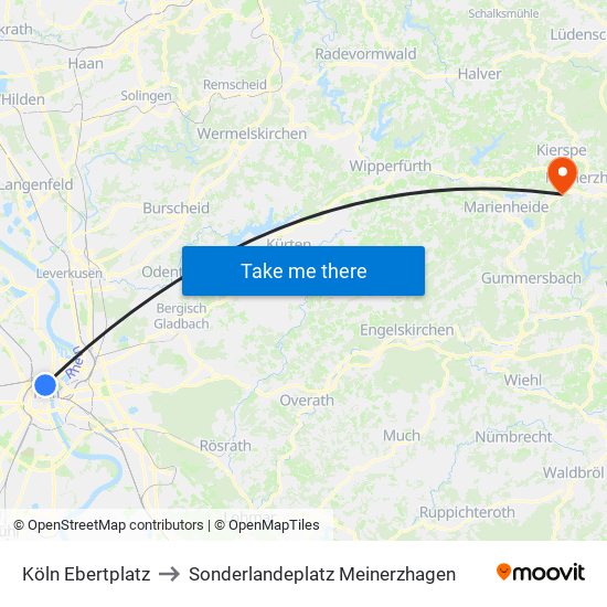 Köln Ebertplatz to Sonderlandeplatz Meinerzhagen map