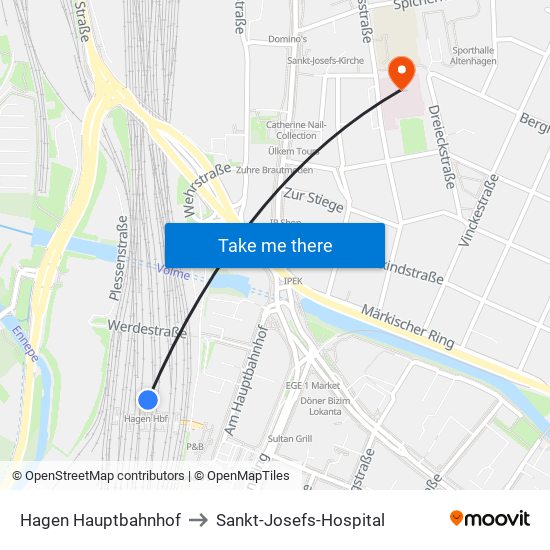 Hagen Hauptbahnhof to Sankt-Josefs-Hospital map