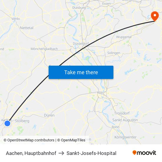 Aachen, Hauptbahnhof to Sankt-Josefs-Hospital map