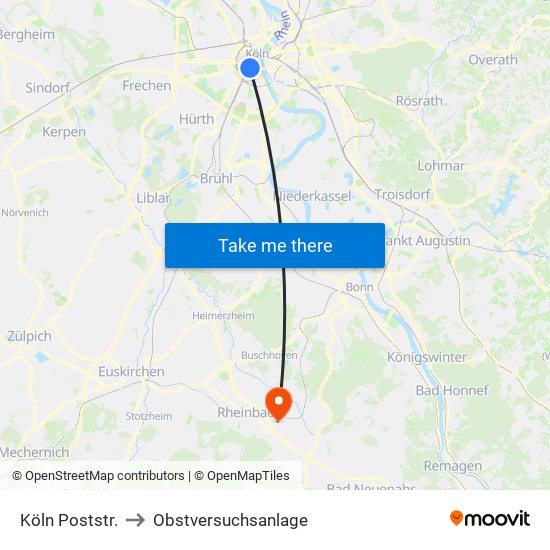 Köln Poststr. to Obstversuchsanlage map