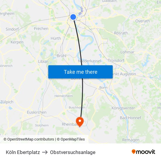 Köln Ebertplatz to Obstversuchsanlage map
