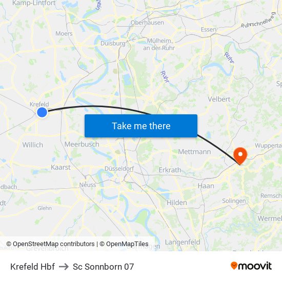 Krefeld Hbf to Sc Sonnborn 07 map