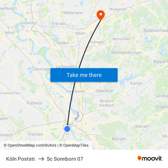 Köln Poststr. to Sc Sonnborn 07 map