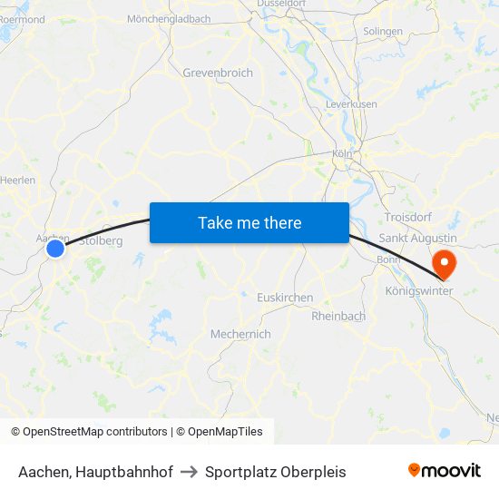 Aachen, Hauptbahnhof to Sportplatz Oberpleis map