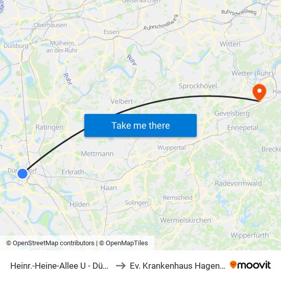 Heinr.-Heine-Allee U - Düsseldorf to Ev. Krankenhaus Hagen-Haspe map