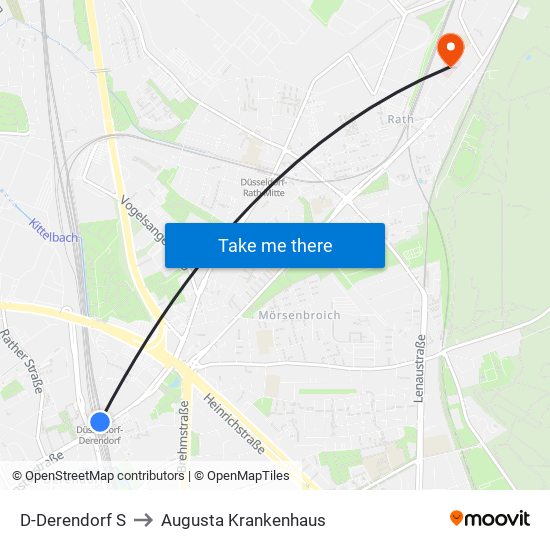 D-Derendorf S to Augusta Krankenhaus map